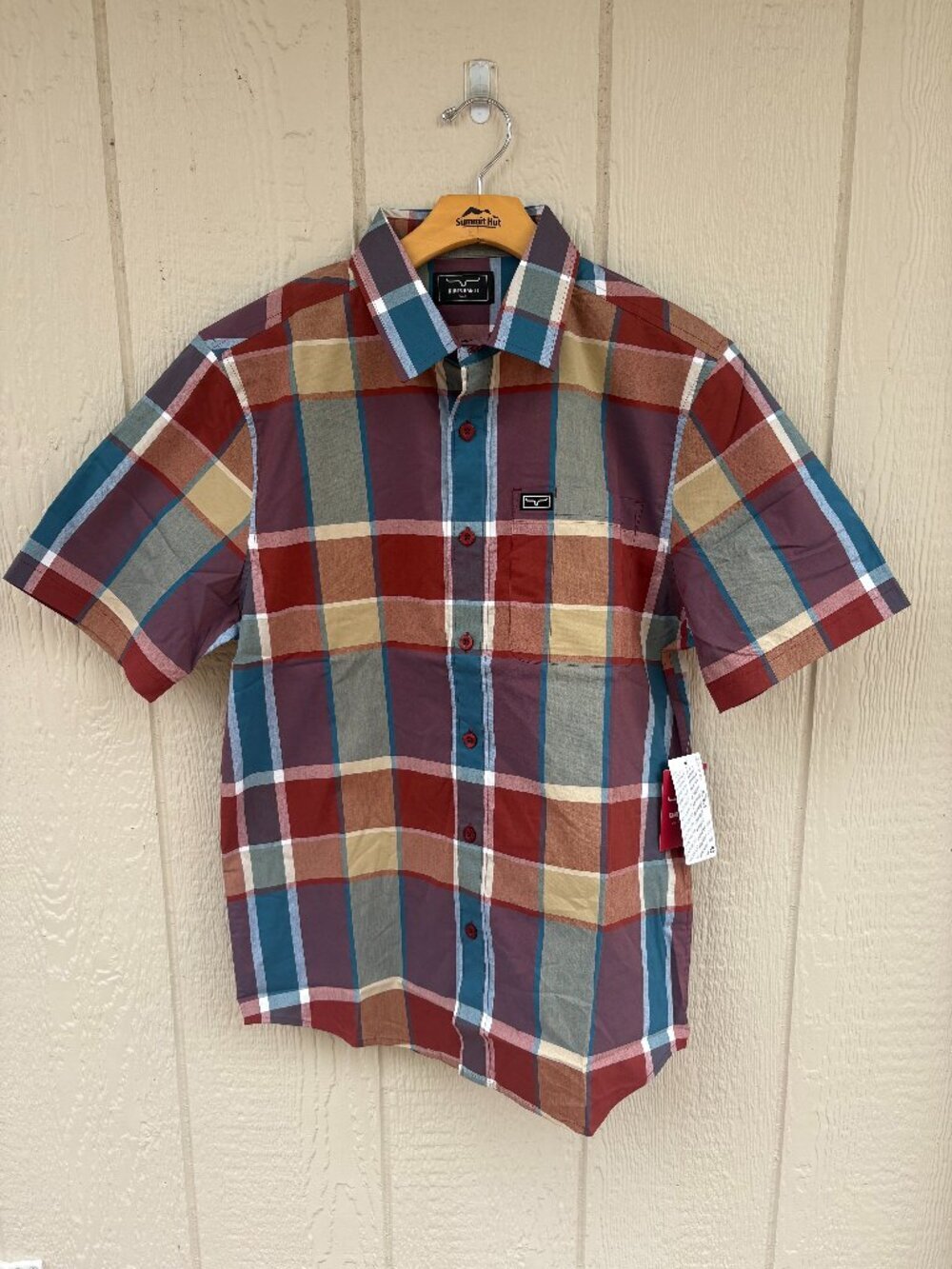 Kimes Ranch Button Up Shirt Men's Small Masonic Plaid Dark Red Western Rodeo NWT